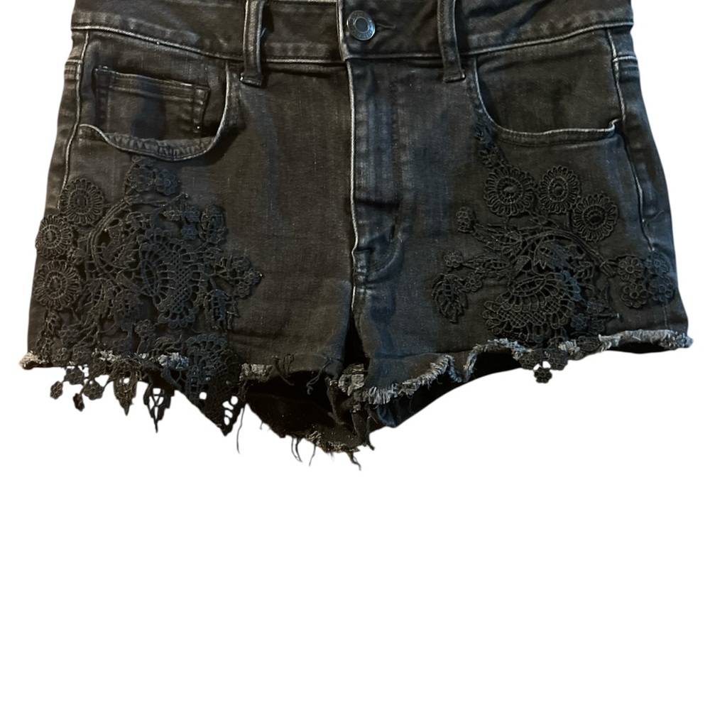 American Eagle Black Denim Shorts with Lace Detail